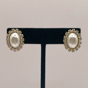 VINTAGE Faux Pearl & Crystal Earrings